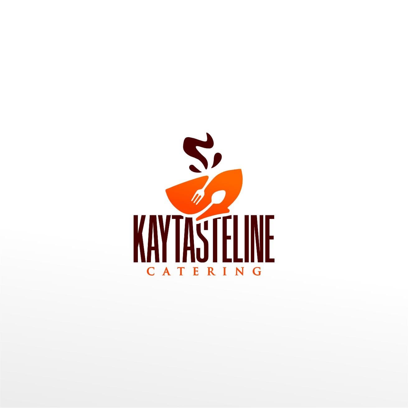 Logo for Kaytasteline Catering featuring an orange steaming bowl with a fork and spoon.